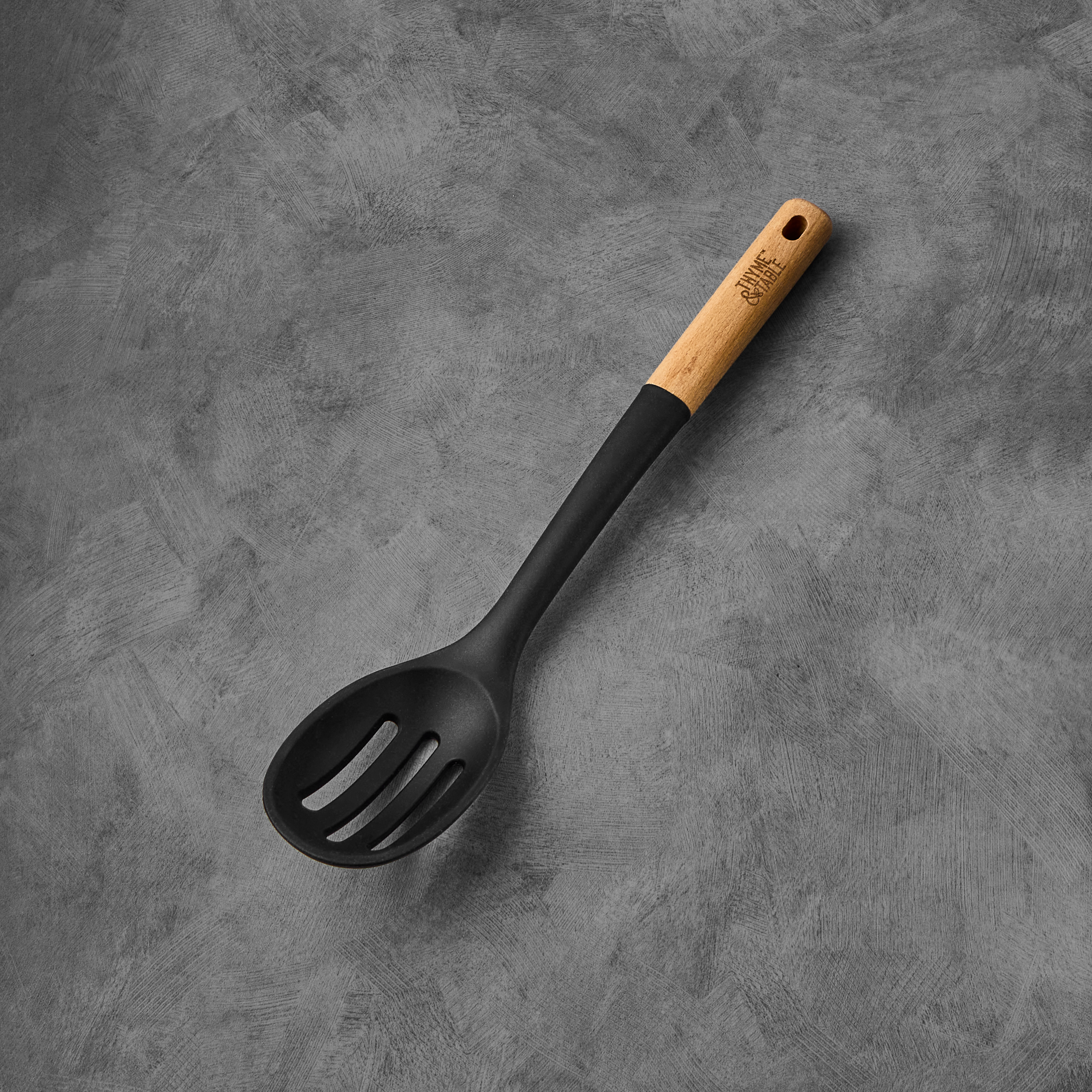Silicone Slotted Spoon with Beechwood Handle, Black – Thyme&Table