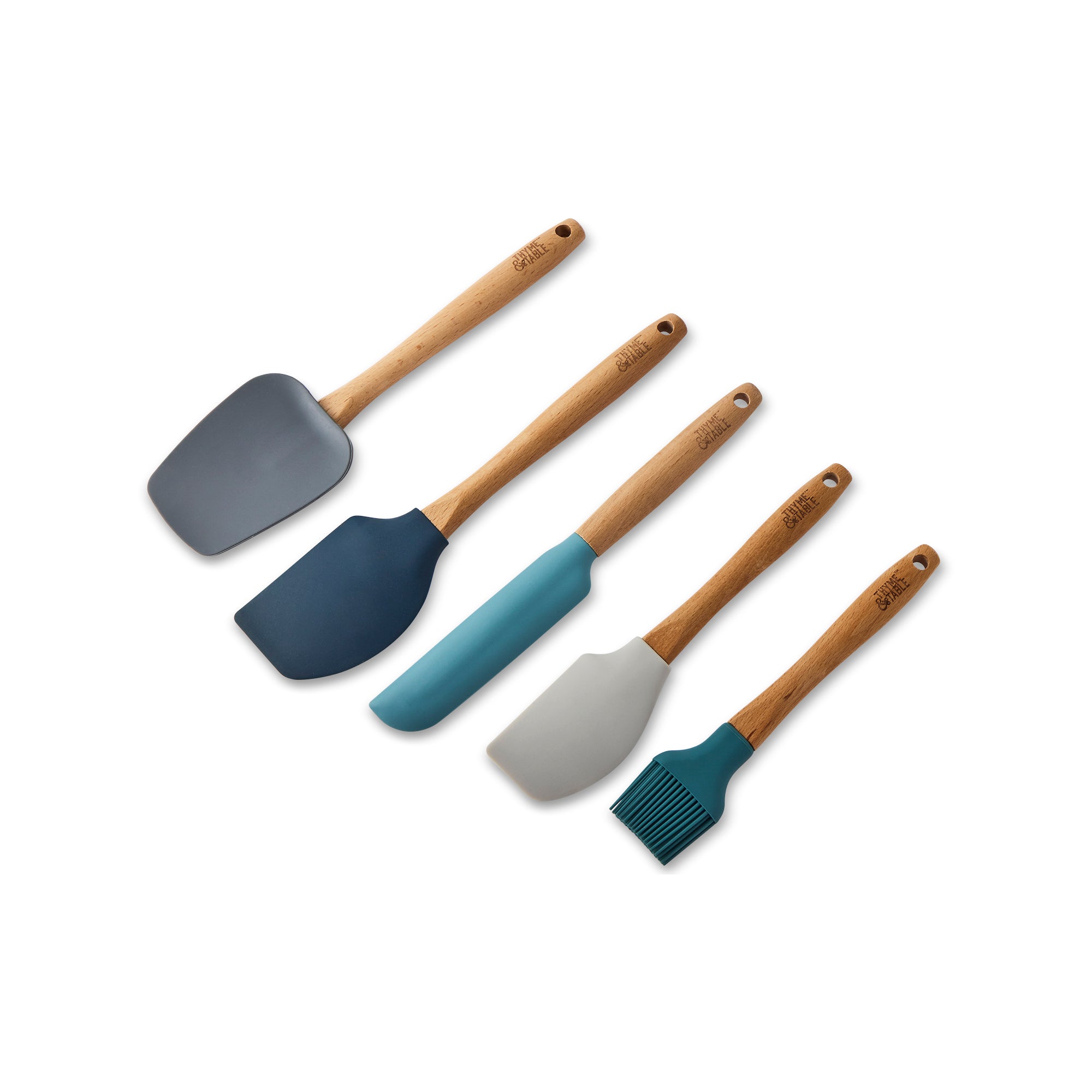 5-Piece Silicone Utensil Set with Beechwood Handles – Thyme&Table