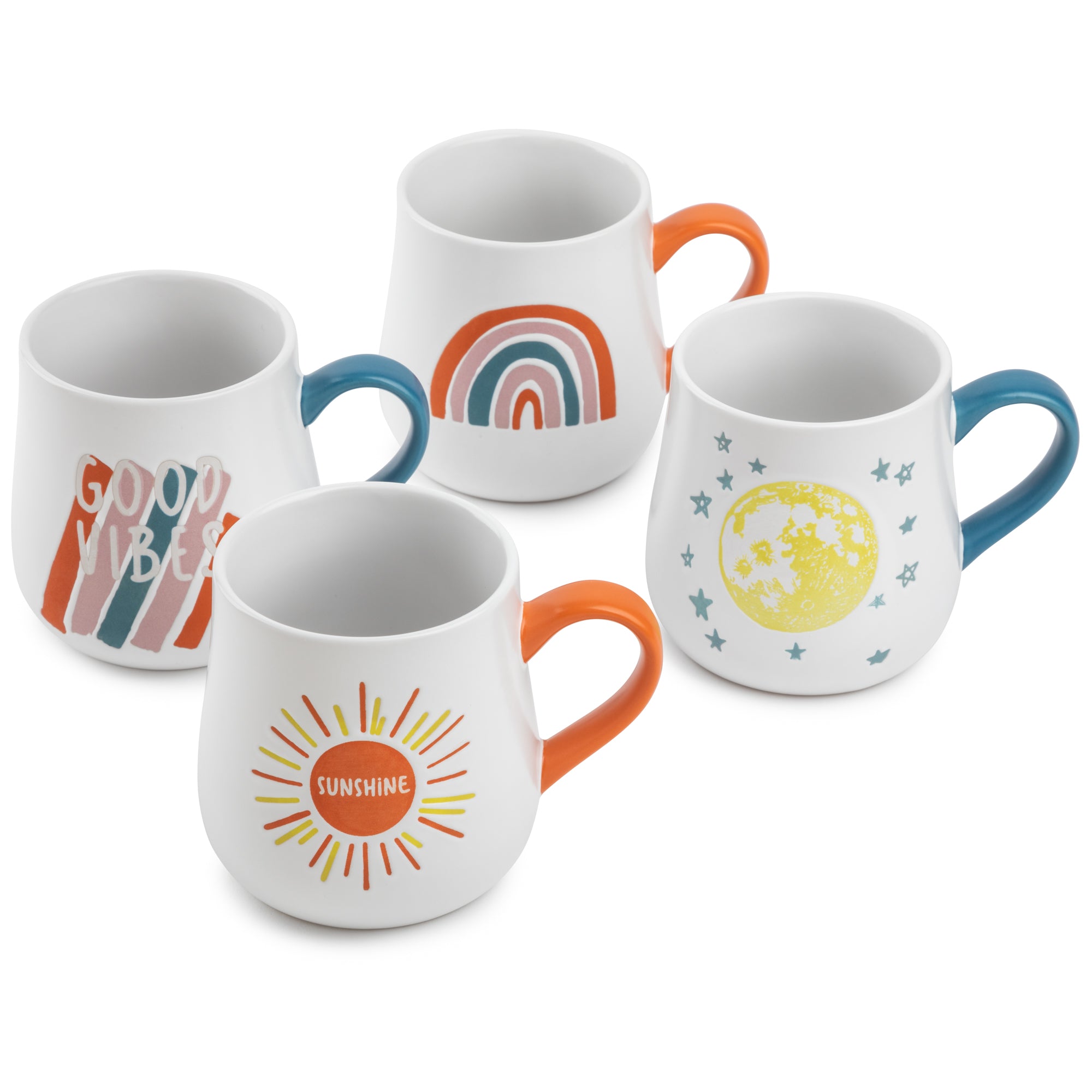 4 Pack Happy Vibes Stoneware Coffee Mugs – Thyme&Table