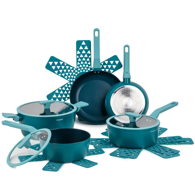 Thyme & Table Non-Stick 12-Piece Cookware Set, Green kitchen