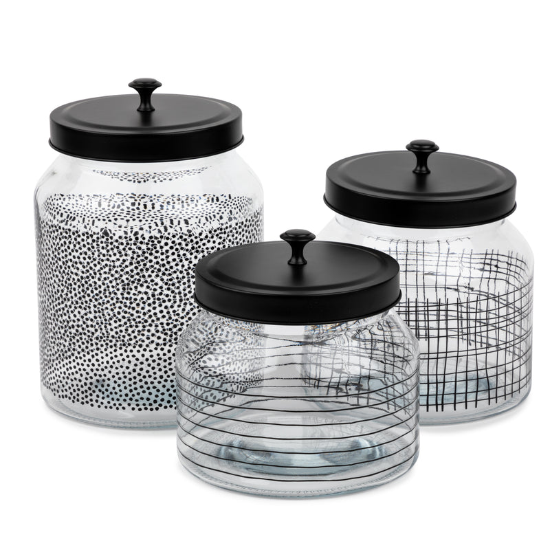 Glass Jars with Black Lids Urban Green, Glass Cookie Jars with