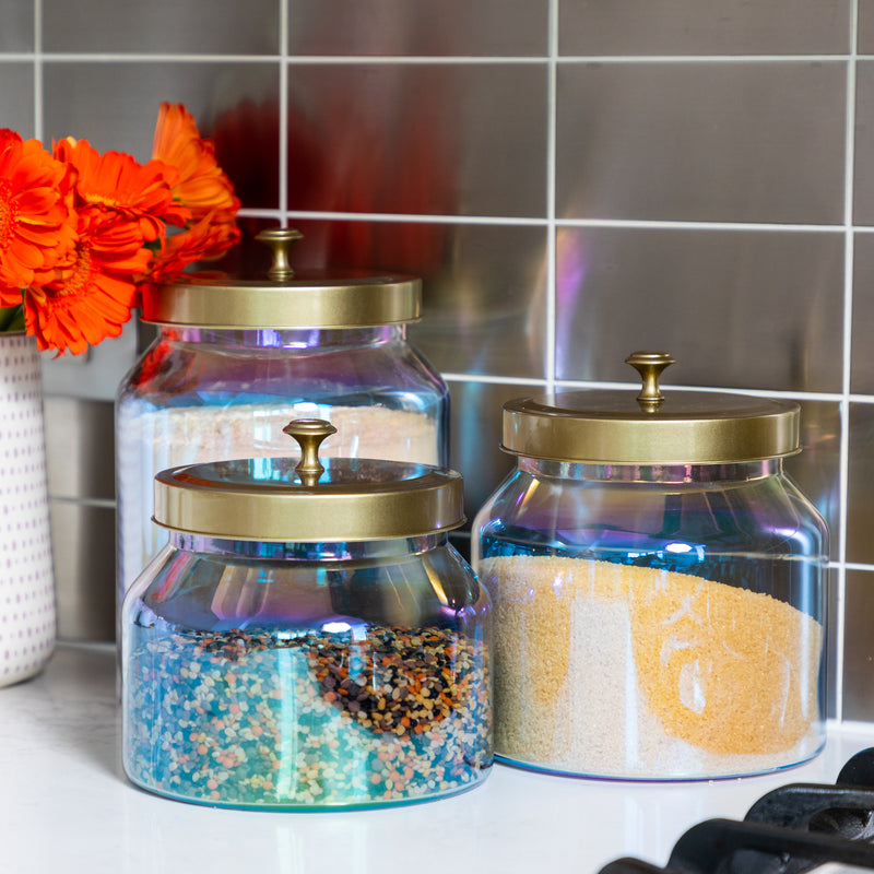Thyme & Table Rainbow Glass Storage Jars, 3-Piece Set, Black