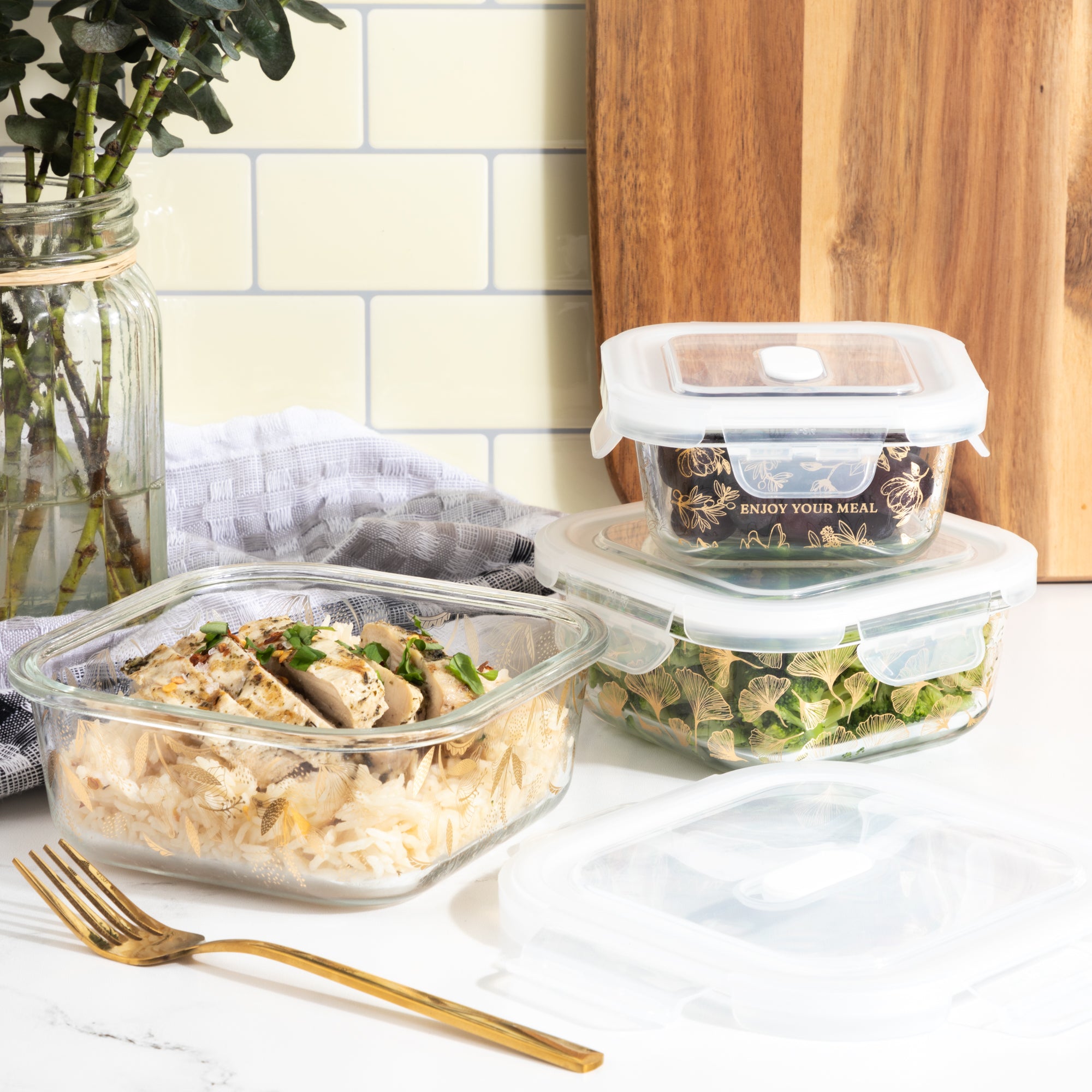 Snap-Lock Glass Storage Gold 6-Pc – Thyme&Table