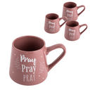 “Pray Pray Pray” Ceramic Coffee Mug, Set of 4