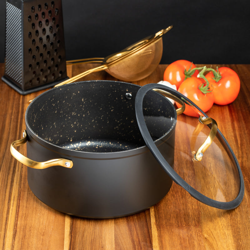 Thyme & Table Non-Stick 5 Quart Gold Saute Pan with Glass Lid 