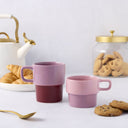 Thyme & Table 10 fl oz + 14 fl oz Purple Colorblock Stoneware Stacking Mugs, Set of 2