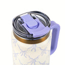 Thyme & Table 32 fl oz Stainless Steel Luna Tumbler with Handle and Dual Straw Lid, Bow Lattice