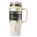 Thyme & Table 32 fl oz Stainless Steel Luna Tumbler with Handle and Dual Straw Lid, Cream & Gold Bows