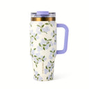 Thyme & Table 32 fl oz Stainless Steel Luna Tumbler with Handle and Dual Straw Lid, Hydrangeas