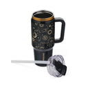 Thyme & Table 32 fl oz Stainless Steel Luna Tumbler with Handle and Dual Straw Lid, Black Zodiac