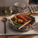 Thyme & Table 3-Piece Serving Bowl with Wooden Serving Spoon and Fork, Red Leaf