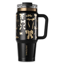 Thyme & Table 32 fl oz Stainless Steel Luna Tumbler with Handle and Dual Straw Lid, Black & Gold Bows