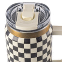 Thyme & Table 32 fl oz Stainless Steel Luna Tumbler with Handle and Dual Straw Lid, Cream & Black Check