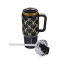 Thyme & Table 32 fl oz Stainless Steel Luna Tumbler with Handle and Dual Straw Lid, Black Bow