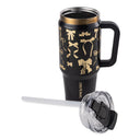 Thyme & Table 32 fl oz Stainless Steel Luna Tumbler with Handle and Dual Straw Lid, Black & Gold Bows