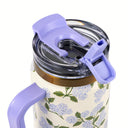 Thyme & Table 32 fl oz Stainless Steel Luna Tumbler with Handle and Dual Straw Lid, Hydrangeas