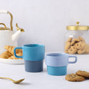 Thyme & Table 10 fl oz + 14 fl oz Blue Colorblock Stoneware Stacking Mugs, Set of 2