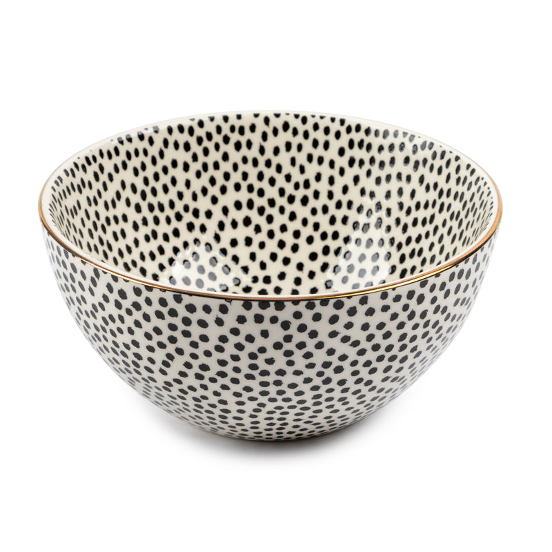 Dinnerware Black & White Dot Stoneware Round Bowl