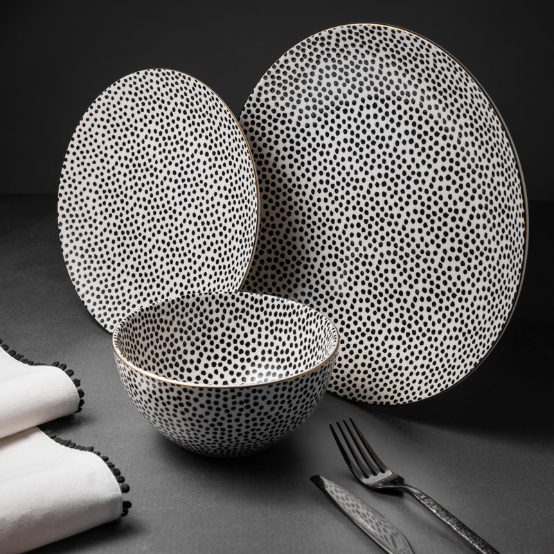 Black & White Dot Stoneware, 12 Piece Set