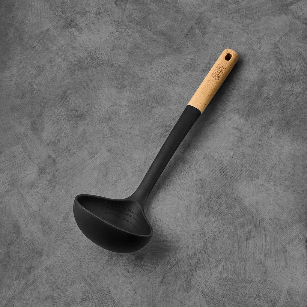 Silicone Ladle with Beechwood Handle, Black – Thyme&Table Silicone Ladle with Beechwood Handle, Black – Thyme&Table