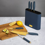 7-Piece Slim Block Knife Set with Gold Blades and Blue Block