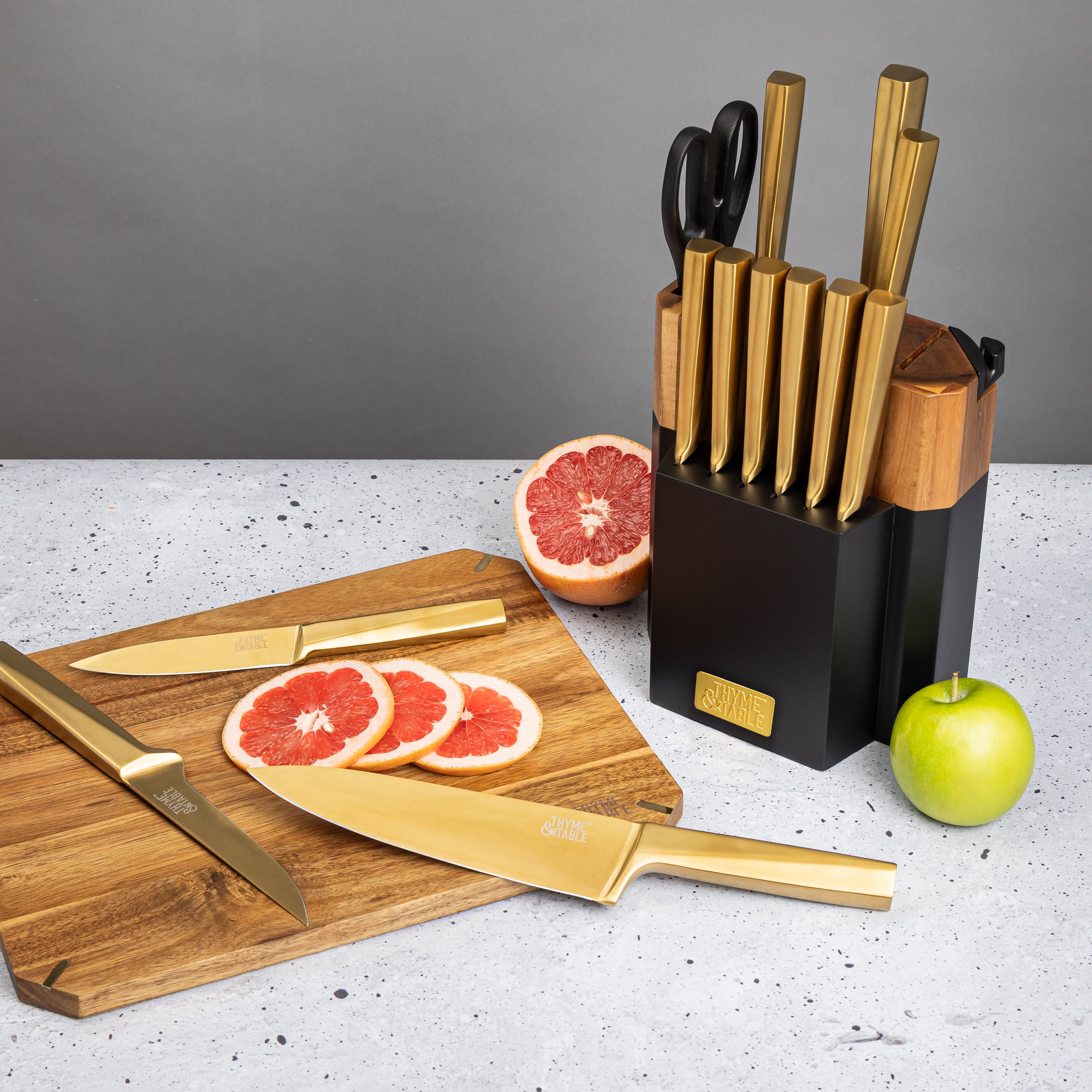 15-Piece Knife Block Set with Knife Sharpener – Thyme&Table