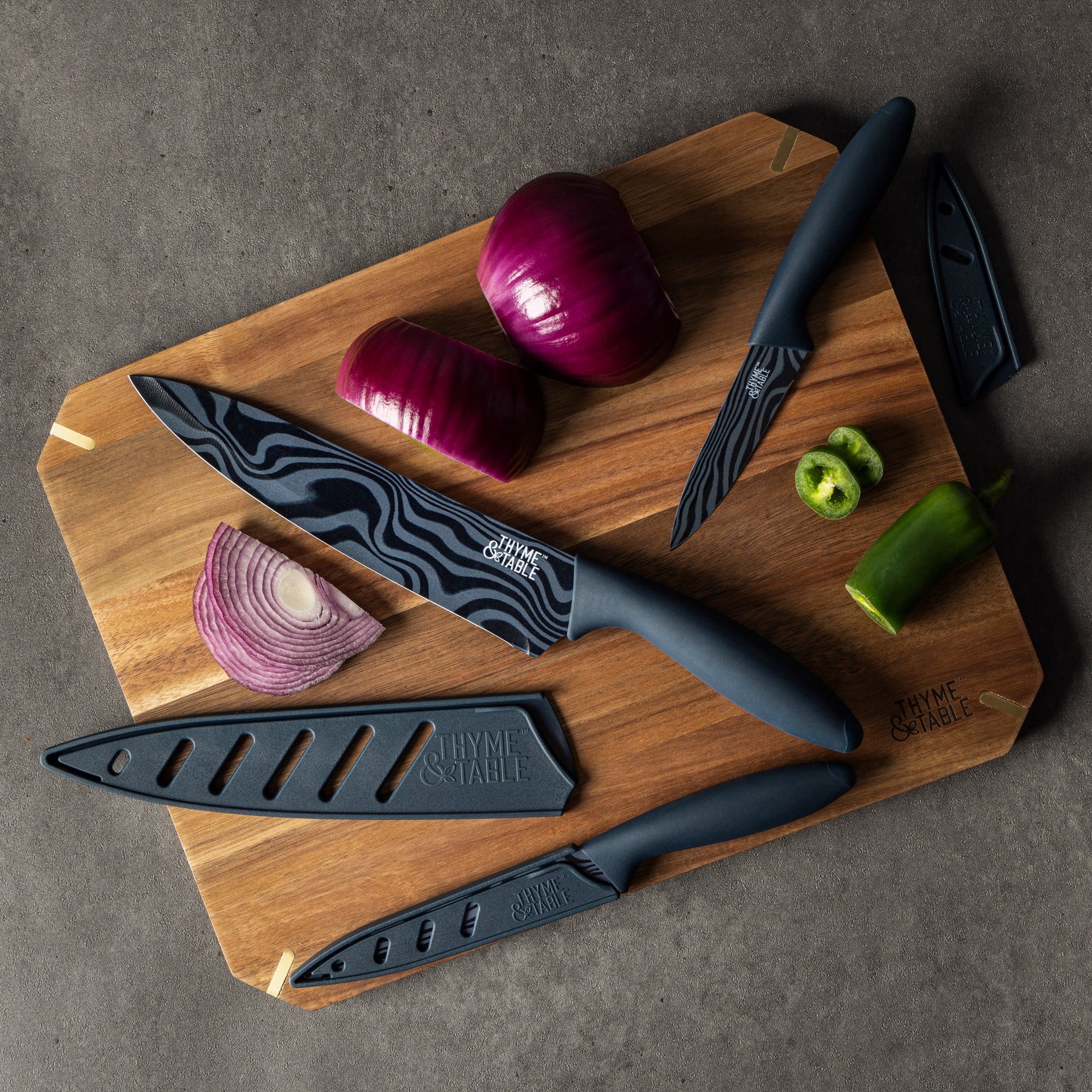 3-Piece Stainless Steel Blue Swirl Knife Set with Protective