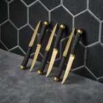 6-Piece Steak Knife Set with Stainless Steel Gold Blades and Protective Sheaths