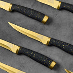 6-Piece Steak Knife Set with Stainless Steel Gold Blades and Protective Sheaths