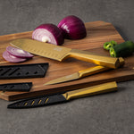 3-Piece Gold Knife Set with Protective Sheaths