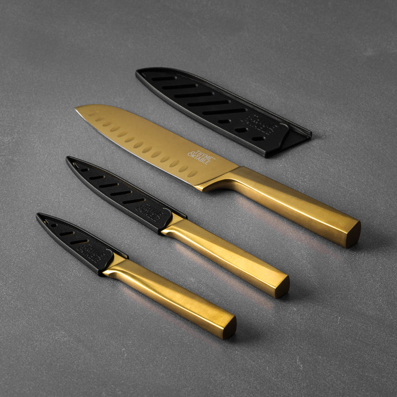 3-Piece Gold Knife Set with Protective Sheaths – Thyme&Table