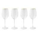 4-Piece Scalloped Wine Glass Set with Gold Rim