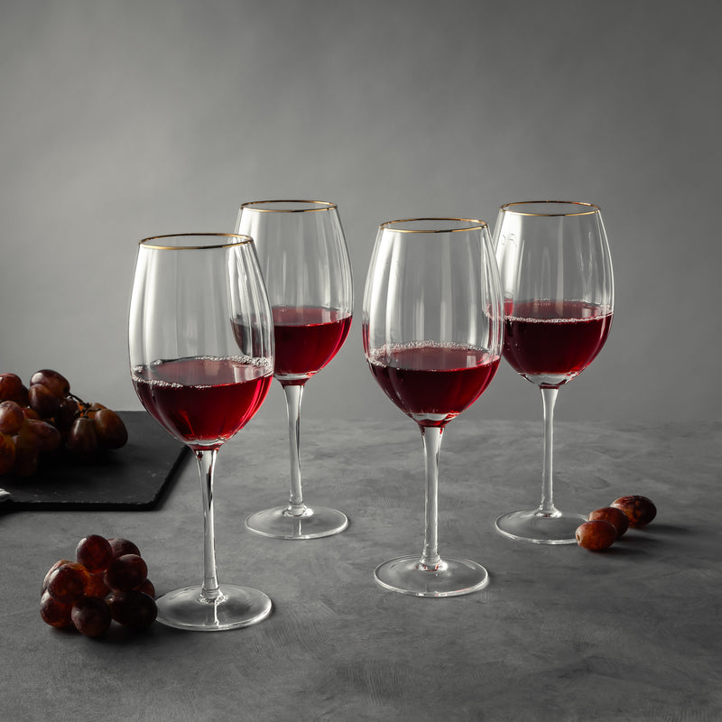 4-Piece Scalloped Wine Glass Set with Gold Rim