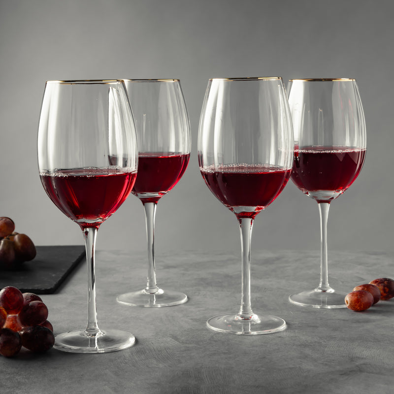 4-Piece Scalloped Wine Glass Set with Gold Rim