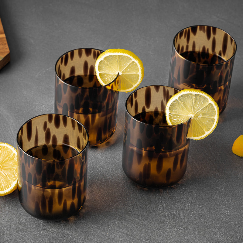 4-Piece 12oz Tortoise Black Drinking Glass Set