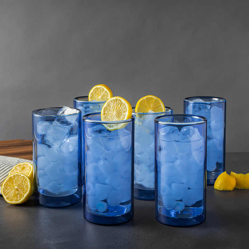 16oz Double Wall Drinking Glass, Blue