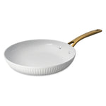 12-Piece Ceramic Non-Stick Ribbed Cookware Set, White & Gold