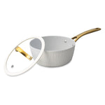 2.5 QT Ceramic Non-Stick Saucepan Ribbed Collection, White & Gold