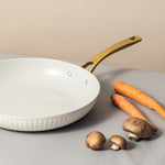 12" Ceramic Non-Stick Fry Pan Ribbed Collection, White & Gold