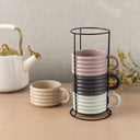 4-piece Ceramic Ribbed Stackable Mug Set with Rack, 12 fl oz