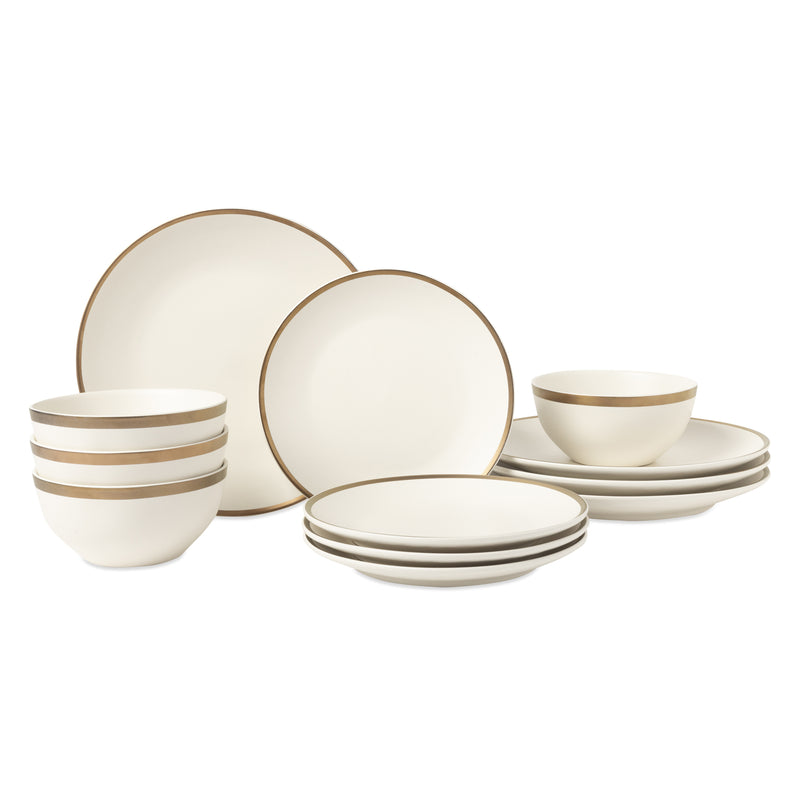 12-Piece Stoneware Dinnerware Set, White