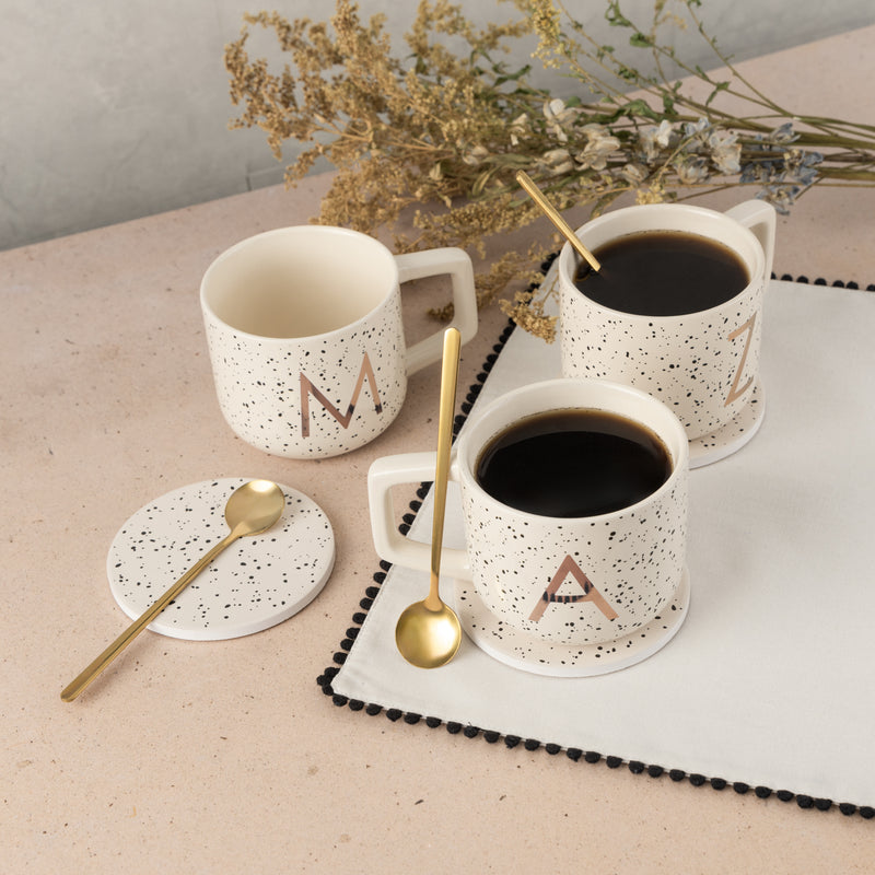 Monogram A Mug, Coaster and Stir Set