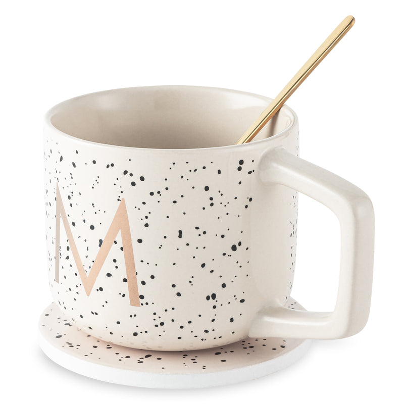 Monogram M Mug, Coaster and Stir Set