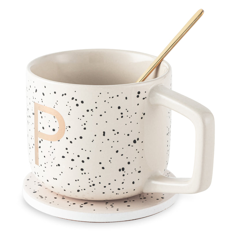 Monogram P Mug, Coaster and Stir Set