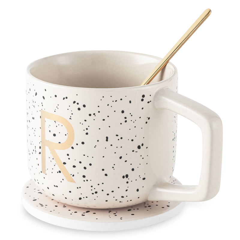 Monogram R Mug, Coaster and Stir Set