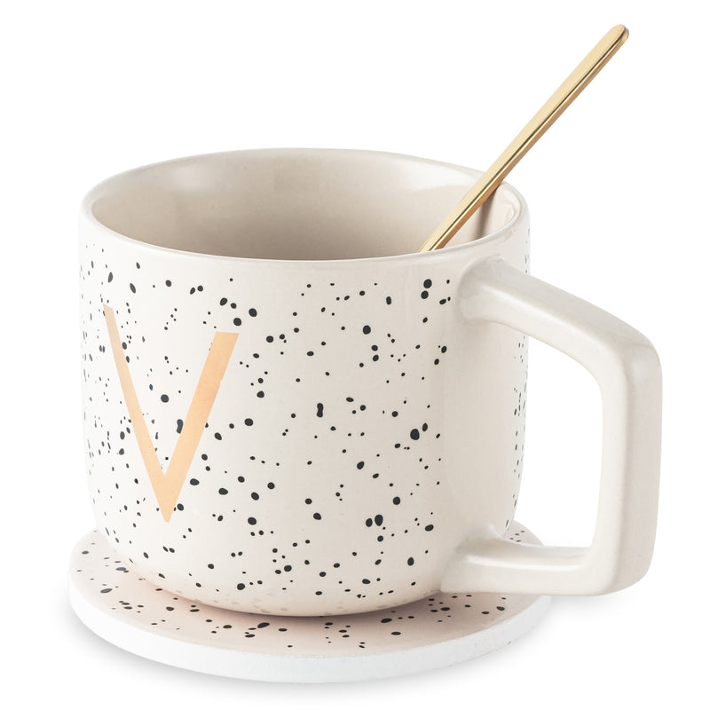 Monogram V Mug, Coaster and Stir Set