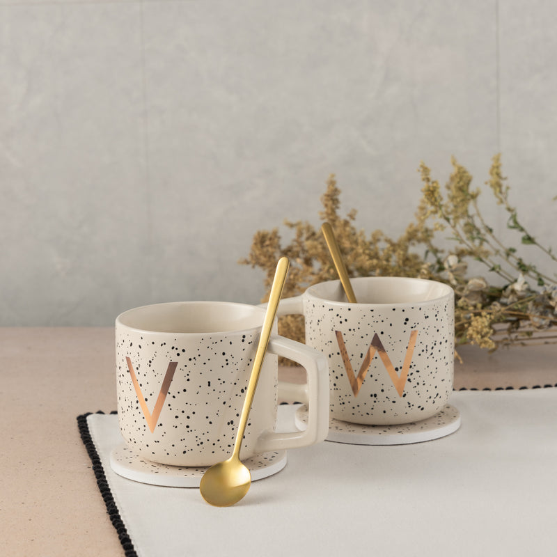 Monogram W Mug, Coaster and Stir Set