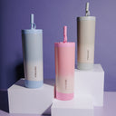 Thyme & Table 24 fl oz Stainless Steel Auden Tumbler with Straw, Glacier Blue Ombre Shimmer