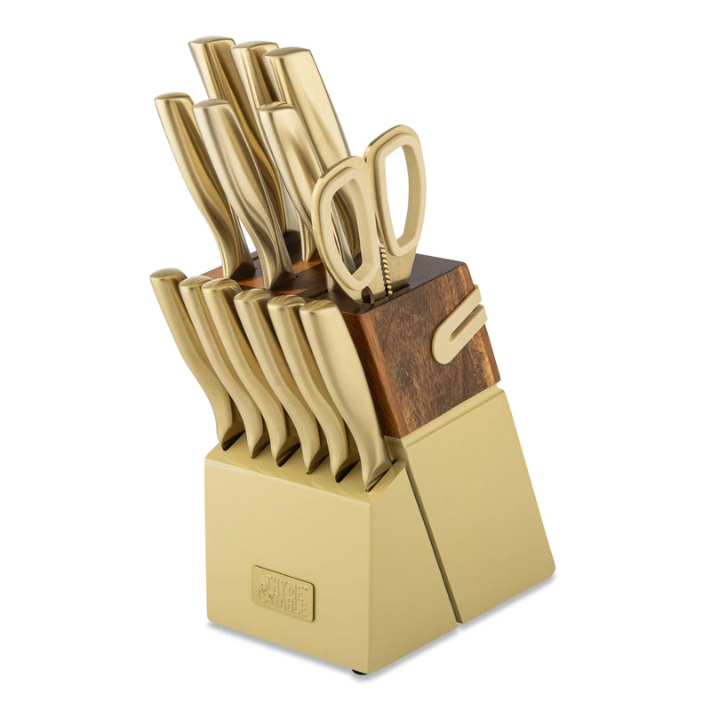 15-Piece Knife Block Set with Sharpener - Champagne