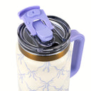 Thyme & Table 32 fl oz Stainless Steel Luna Tumbler with Handle and Dual Straw Lid, Bow Lattice